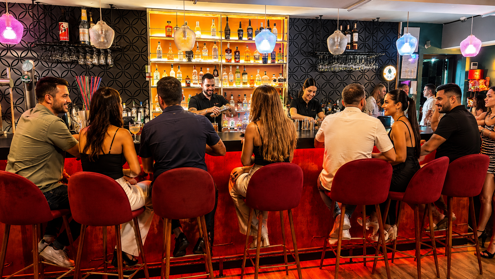 Gente disfrutando en la barra de Torque Lounge